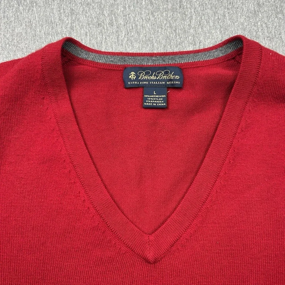 Brooks Brothers‎ Merino Wool Blend Mens Large Red VNeck Sweater Long Sleeve